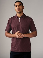 Burgundy Red Regular Fit Smart Quarter Zip Polo Shirt - Image 3 of 7