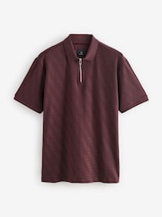 Burgundy Red Regular Fit Smart Quarter Zip Polo Shirt - Image 5 of 7
