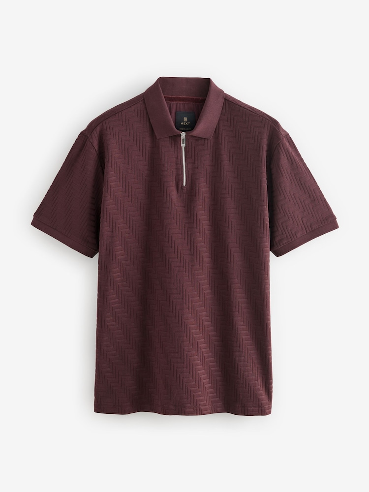 Buy Burgundy Red Regular Fit Smart Quarter Zip Polo Shirt from the