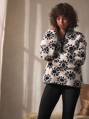 Black & White Floral Print Borg Half Zip Fleece - Image 2 of 7