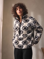 Black & White Floral Print Borg Half Zip Fleece - Image 3 of 7