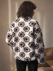 Black & White Floral Print Borg Half Zip Fleece - Image 4 of 7