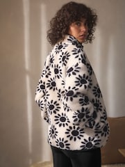 Black & White Floral Print Borg Half Zip Fleece - Image 5 of 7