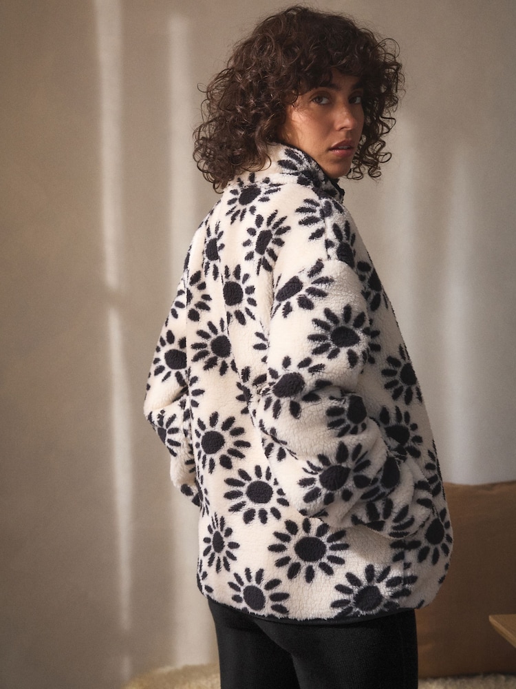 Black & White Floral Print Borg Half Zip Fleece - Image 5 of 7