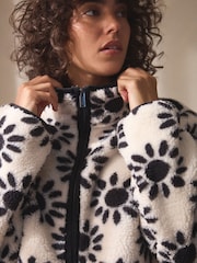 Black & White Floral Print Borg Half Zip Fleece - Image 7 of 7