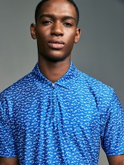 Cobalt Blue/White Active Print Golf Polo Shirt - Image 1 of 9