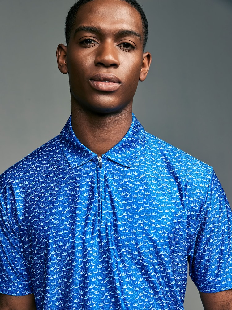 Cobalt Blue/White Active Print Golf Polo Shirt - Image 1 of 9