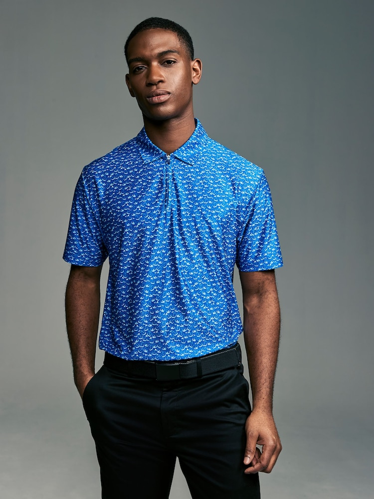 Cobalt Blue/White Active Print Golf Polo Shirt - Image 2 of 9
