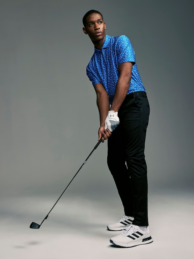 Cobalt Blue/White Active Print Golf Polo Shirt - Image 4 of 9