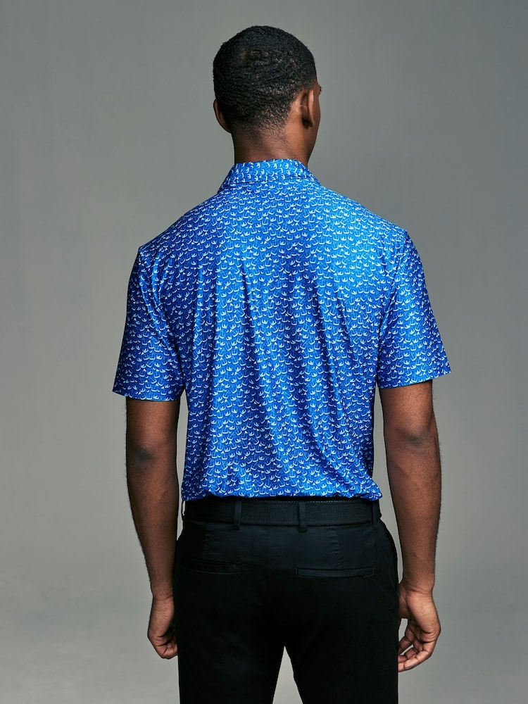Cobalt Blue/White Active Print Golf Polo Shirt - Image 5 of 9