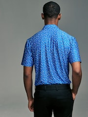 Cobalt Blue/White Active Print Golf Polo Shirt - Image 6 of 9