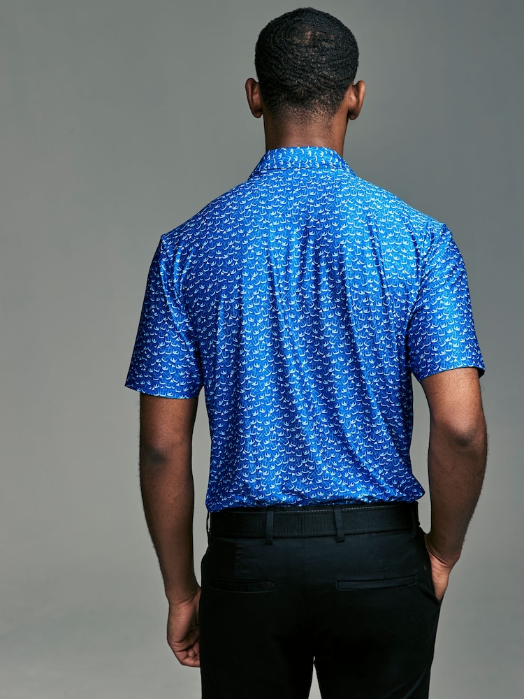 Cobalt Blue/White Active Print Golf Polo Shirt - Image 6 of 9
