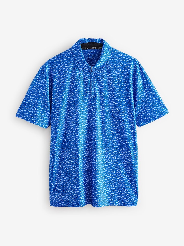 Cobalt Blue/White Active Print Golf Polo Shirt - Image 7 of 9