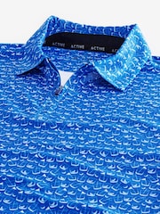Cobalt Blue/White Active Print Golf Polo Shirt - Image 8 of 9