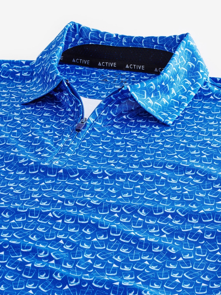 Cobalt Blue/White Active Print Golf Polo Shirt - Image 8 of 9