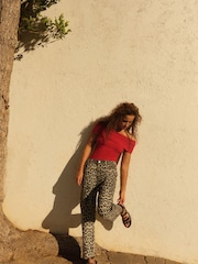 Red Bardot Off The Shoulder Summer Ribbed Top - Image 2 of 7