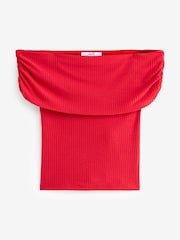 Red Bardot Off The Shoulder Summer Ribbed Top - Image 6 of 7