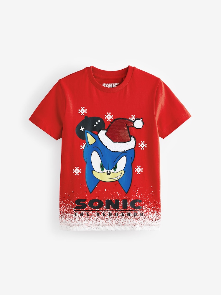 Red Licensed Sonic Christmas 100% Cotton T-Shirt (3-16yrs) - Image 1 of 7