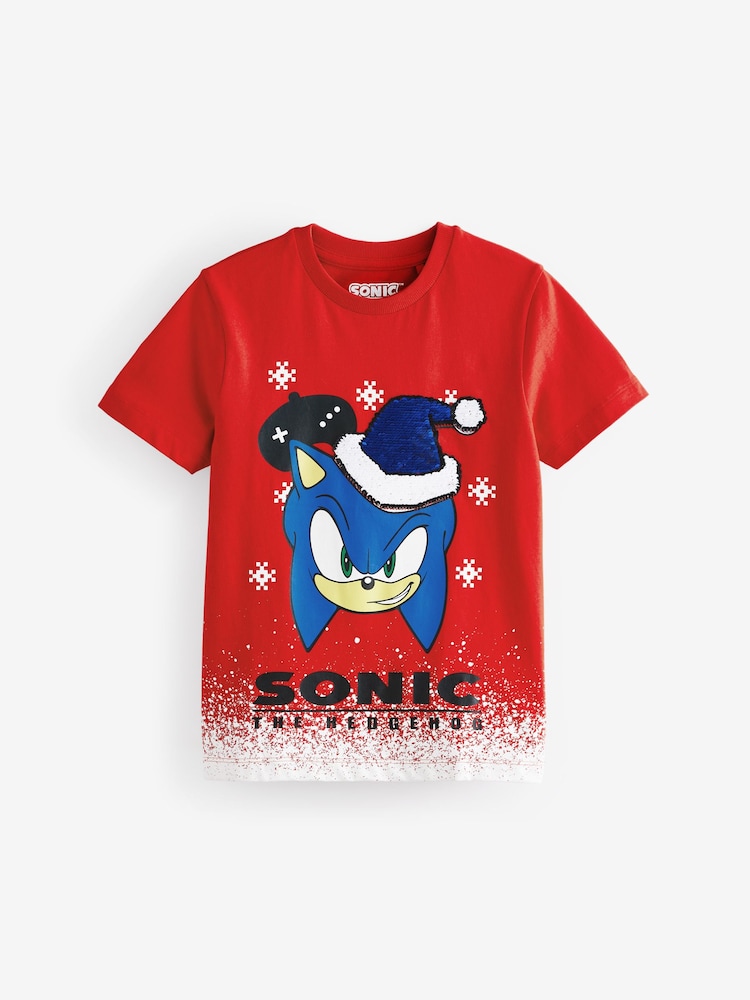 Red Licensed Sonic Christmas 100% Cotton T-Shirt (3-16yrs) - Image 2 of 7
