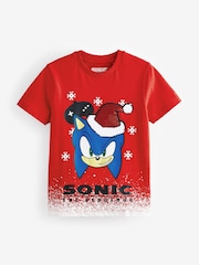 Red Licensed Sonic Christmas 100% Cotton T-Shirt (3-16yrs) - Image 6 of 7