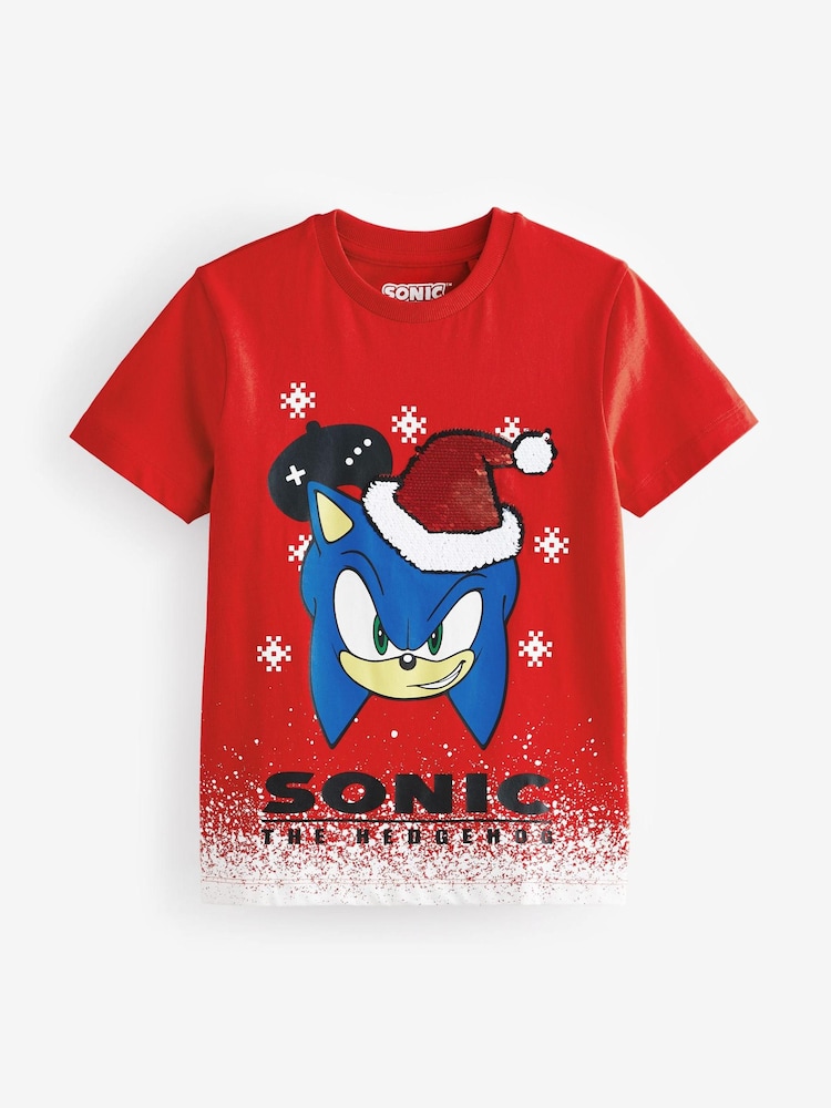 Red Licensed Sonic Christmas 100% Cotton T-Shirt (3-16yrs) - Image 7 of 7