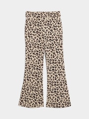 بني - بنطلون من القطن 100% بتصميم مضلع واسع من أسفل قابل للطي للبنات من River Island - صورة 1 من 4