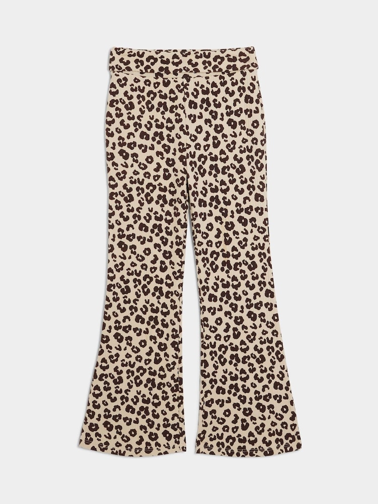 بني - بنطلون من القطن 100% بتصميم مضلع واسع من أسفل قابل للطي للبنات من River Island - صورة 1 من 4
