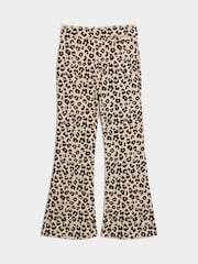 بني - بنطلون من القطن 100% بتصميم مضلع واسع من أسفل قابل للطي للبنات من River Island - صورة 2 من 4
