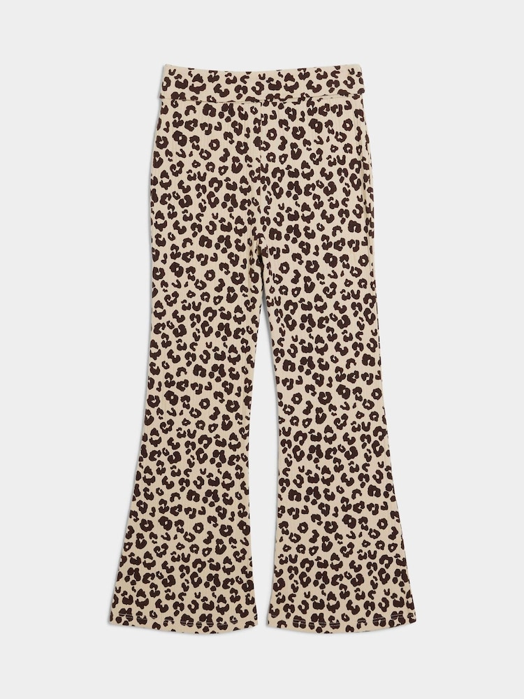 بني - بنطلون من القطن 100% بتصميم مضلع واسع من أسفل قابل للطي للبنات من River Island - صورة 2 من 4