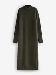 Green Khaki High Neck Long Sleeve Maxi Knitted Jumper Dress - Image 5 of 6