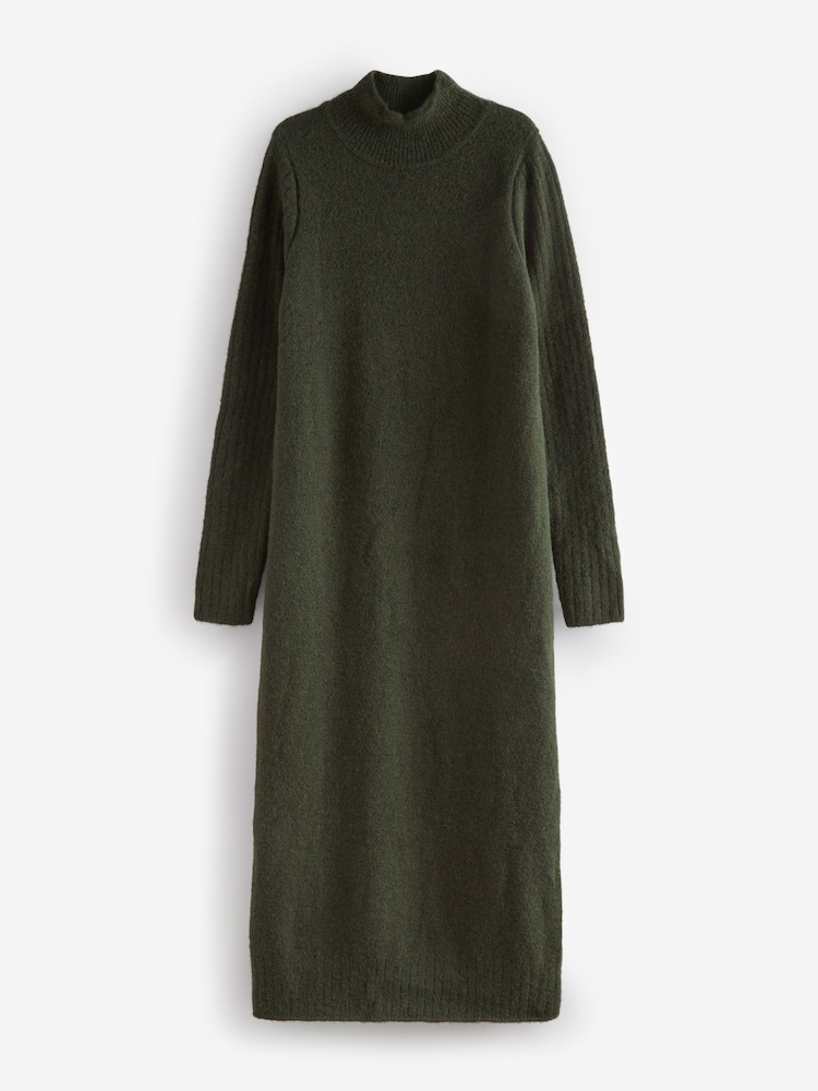 Buy Green Khaki High Neck Long Sleeve Maxi Knitted Jumper Dress from the  Next UK online shop