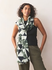 Mono Geometric Leaf Print Midweight Scarf - Image 1 of 7