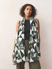 Mono Geometric Leaf Print Midweight Scarf - Image 2 of 7