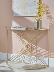 Pacific Glass and Gold Metal Half Moon Console Table - Image 1 of 6