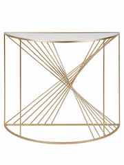 Pacific Glass and Gold Metal Half Moon Console Table - Image 2 of 6