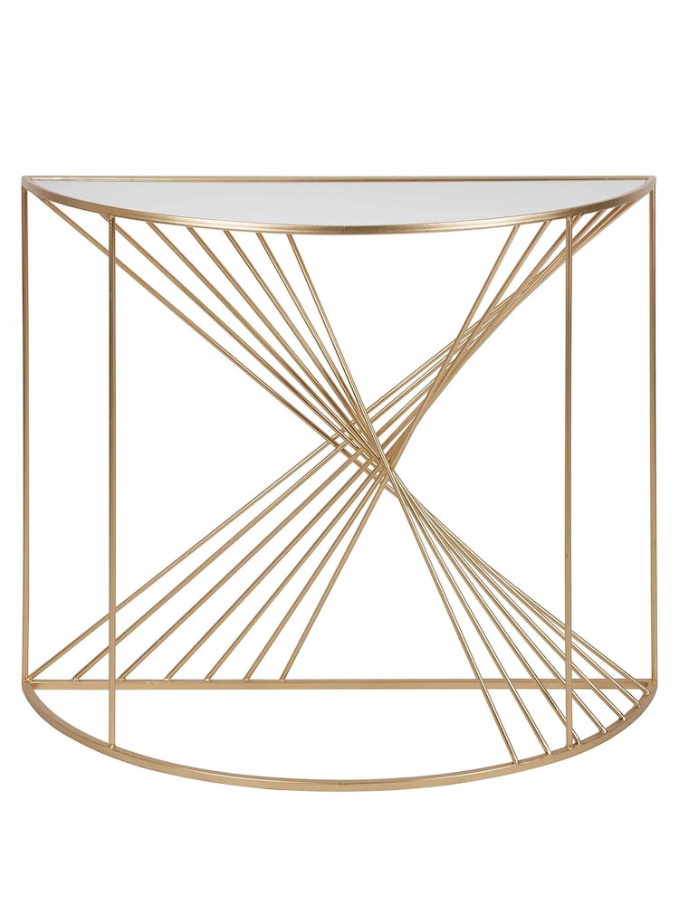 Pacific Glass and Gold Metal Half Moon Console Table - Image 2 of 6
