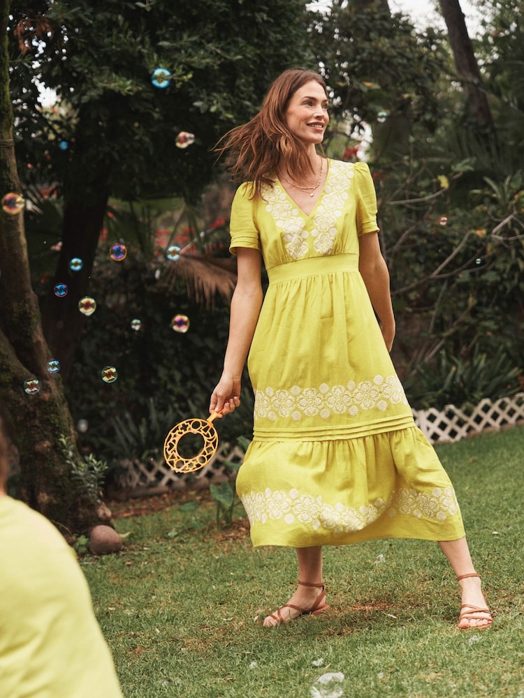 Boden Yellow Eve Linen Midi Dress - Image 1 of 6