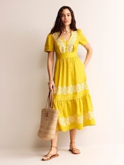 Boden Yellow Eve Linen Midi Dress - Image 2 of 6