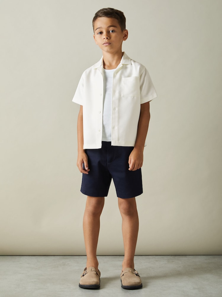 Reiss Off White Japane 3-9 yrs Twill Cuban Collar Shirt - Image 1 of 4