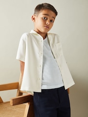 Reiss Off White Japane 3-9 yrs Twill Cuban Collar Shirt - Image 3 of 4