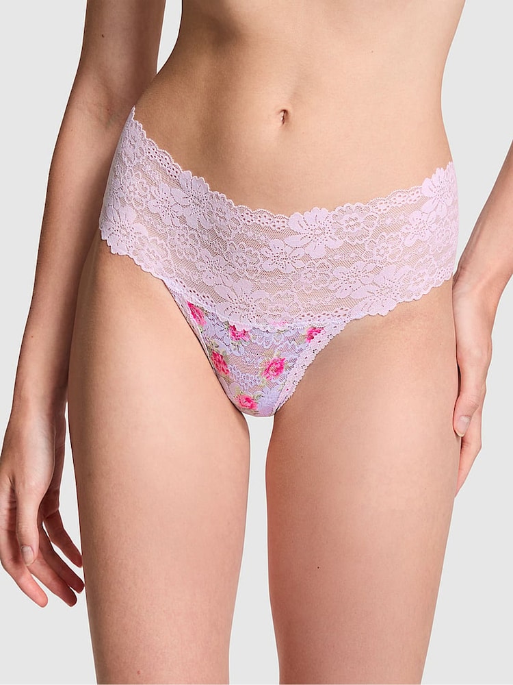 Victoria's Secret PINK Purple Whisper Hipster Thong Floral Lace Knickers - Image 1 of 3