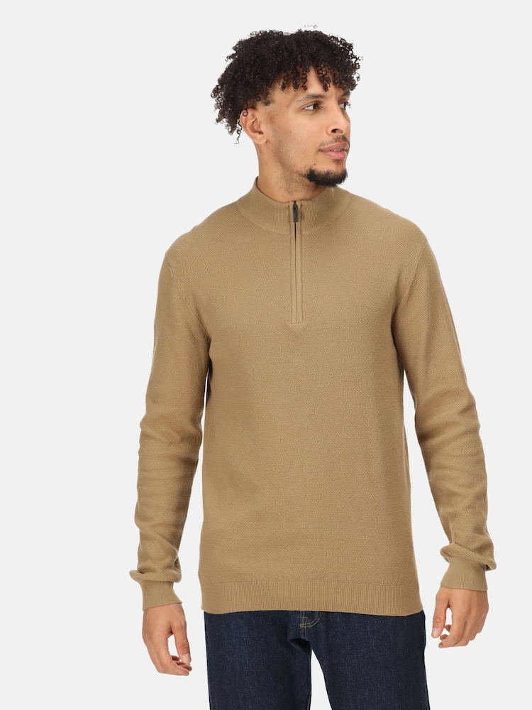Regatta Brown 100% Cotton Keaton Quarter Zip Jumper - Image 1 of 8
