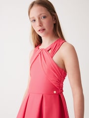 Baker by Ted Baker Coral Pink Chiffon Scuba Dress - Image 2 of 5