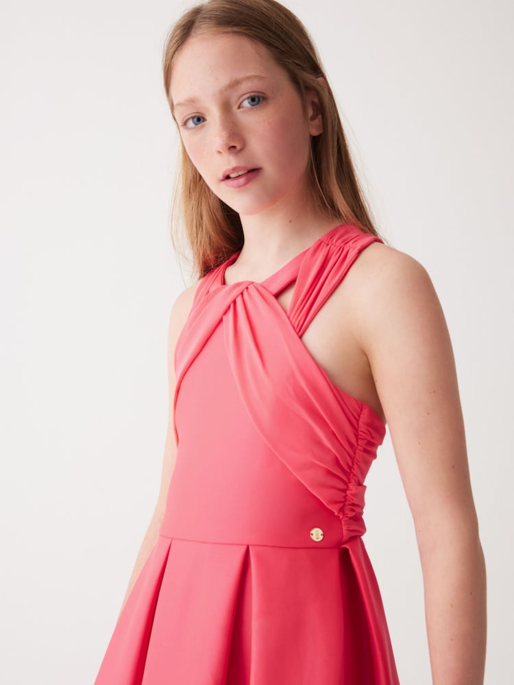 Baker by Ted Baker Coral Pink Chiffon Scuba Dress - Image 2 of 5