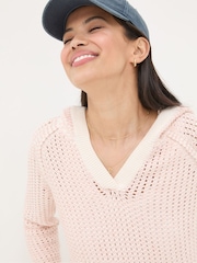 FatFace Natural Stripe Knitted Hoodie - Image 4 of 6