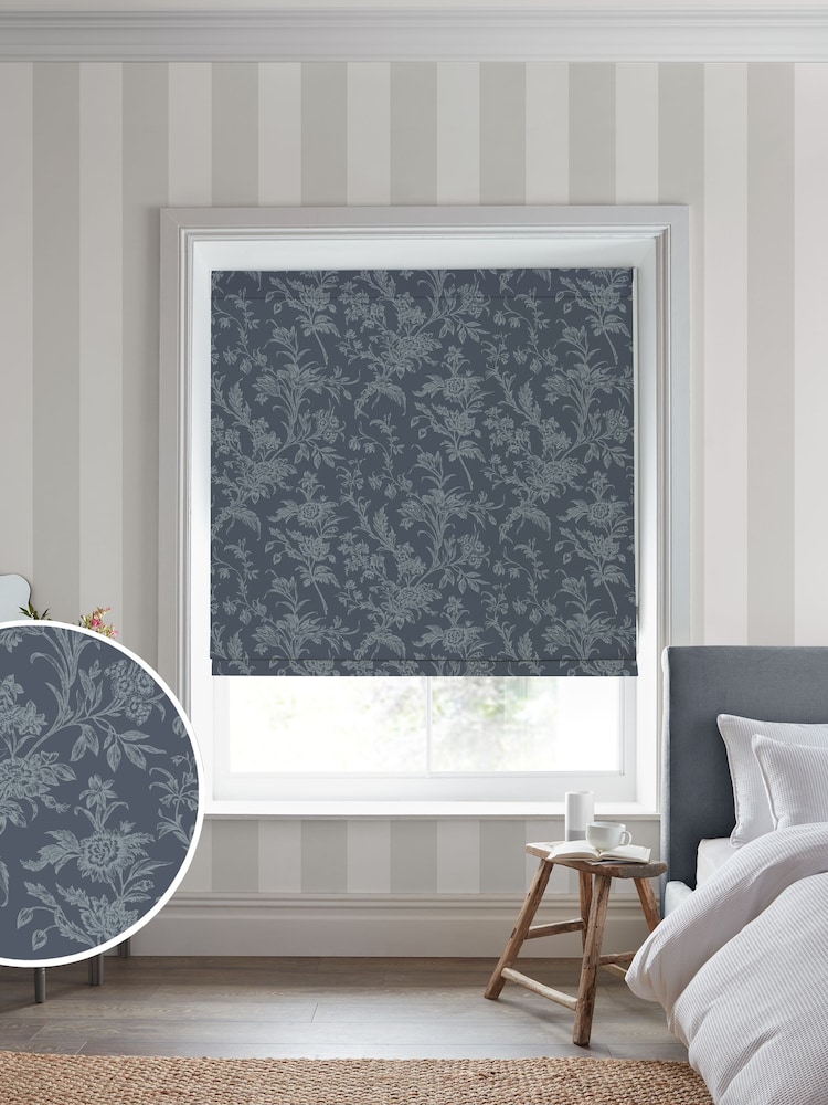 Laura Ashley Midnight Navy Blue Lloyd Made to Measure 100% Cotton Roman Blinds - Image 1 of 6