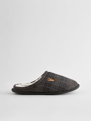 Black/Grey Borg Lined Checked Mule Slippers - Image 2 of 5