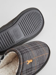 Black/Grey Borg Lined Checked Mule Slippers - Image 4 of 5