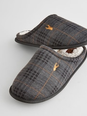 Black/Grey Borg Lined Checked Mule Slippers - Image 5 of 5