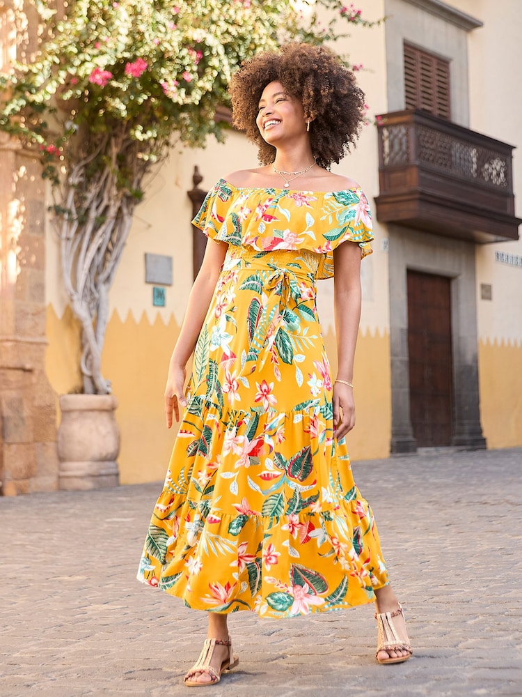 Joe Browns Bardot-Maxikleid mit tropischem Print - Bild 1 von 7 Joe Browns Bardot-Maxikleid mit tropischem Print - Bild 1 von 7